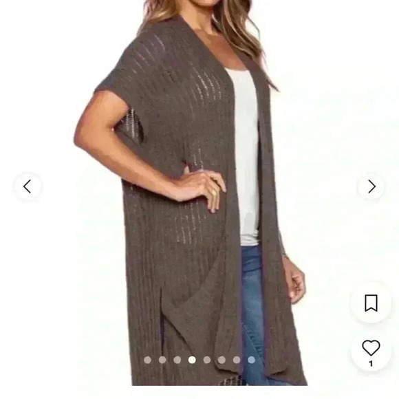 Free People gray brown Maxi Cardigan Sweater with oversized Pockets size medium - Picture 3 of 10